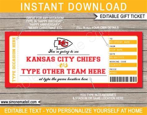 Kansas City Chiefs Game Ticket Gift Voucher Printable Surprise