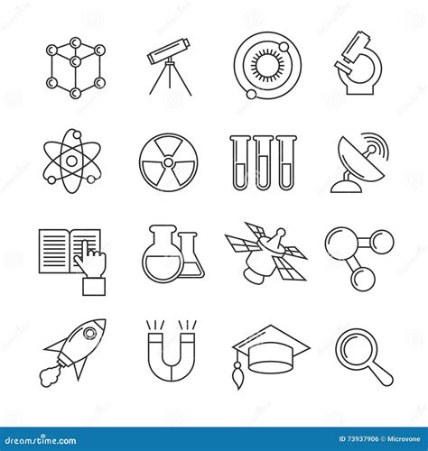 Science Vector Thin Line Icons Set Stock Vector Illustration Of Flask
