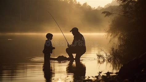 Father And Son Fishing On A Lake Grandpa Grandfather Mountain Fish