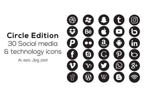 30 Circle Social Media Icons Icons Creative Market