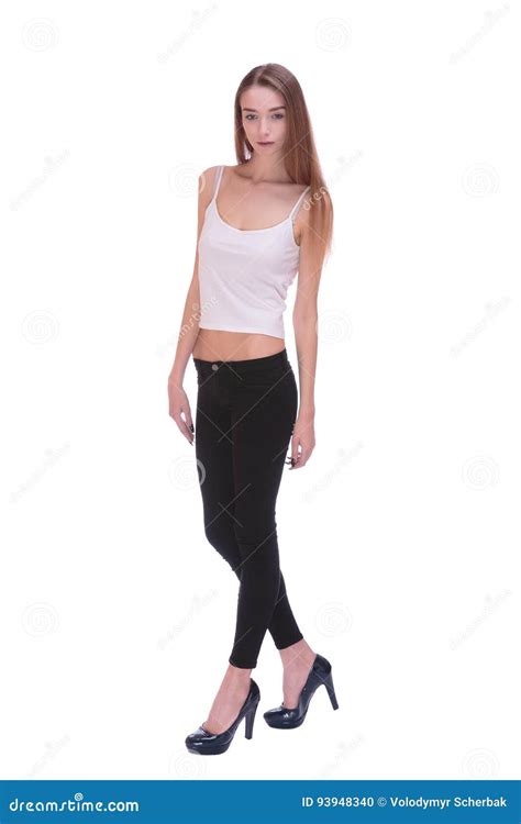 Very Thin Young Woman Staying On White Bacground Stock Photo Image Of