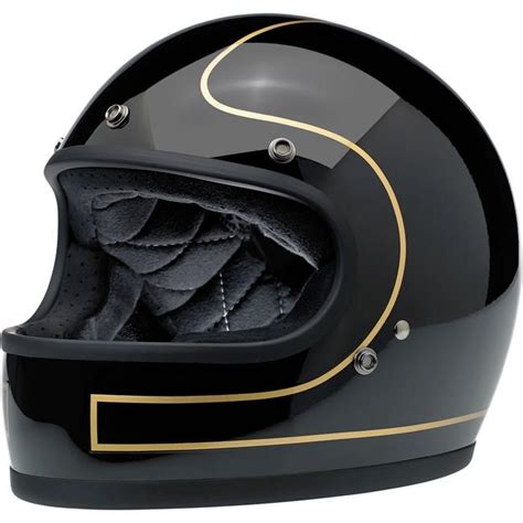 Black Full Face Motorcycle Helmet With Gold Pinstriping Cafe Racer