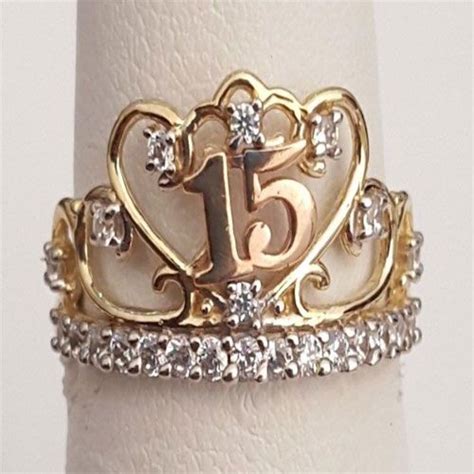 10k Gold Rose Yellow Crown Cz 15 Quice Quincenera Ring Band Birthday