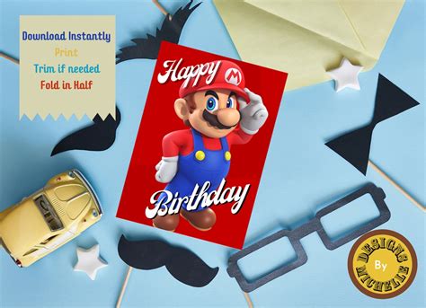 Printable Super Mario Birthday Card Happy Birthday Fun Card Etsy Uk