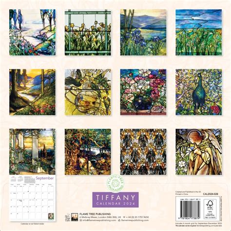 Tiffany Wall Calendar 2024 Art Calendar Flame Tree Publishing
