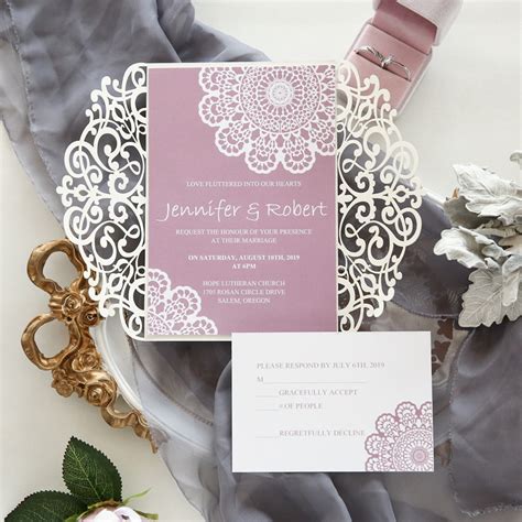 Fold Blank White Print Lace Laser Invitations Cards Customizes Paper