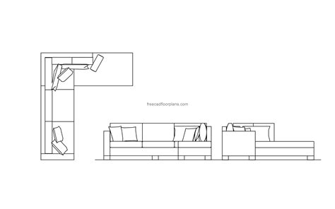 Modern Corner Black Sofa Free Cad Drawings