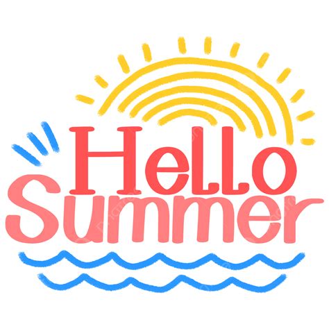 Sun Swimming Cute Cartoon Lettering Hello Summer Sun Summer Water