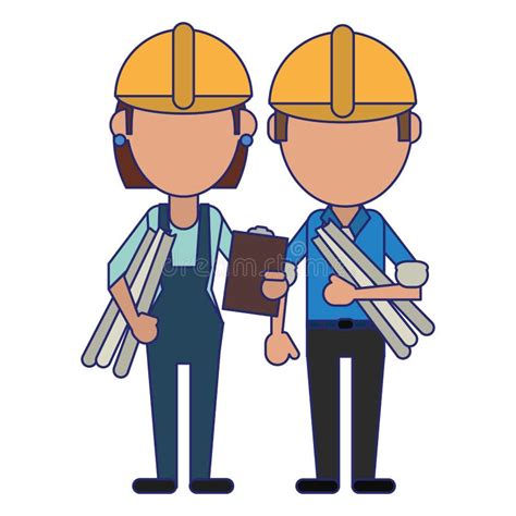 Construction Workers Avatars Stock Vector Illustration Of Industry