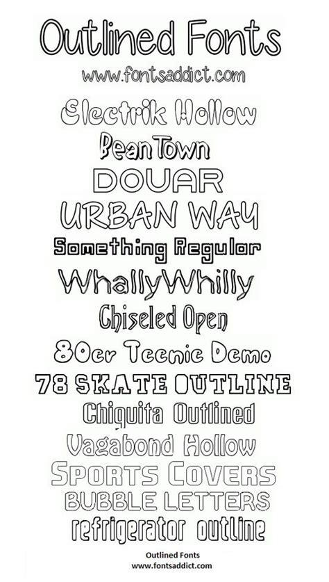 Outlined fonts are hollow looking fonts that are not filled. A small collection of our Outlined Fonts here at ...