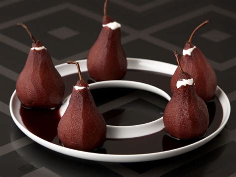 Red Wine Poached Pears With Mascarpone Filling Recipe From Michael Chiarello Via Food Network