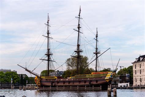 The Ship Replica In Front Of The National Maritime Museum In Amsterdam