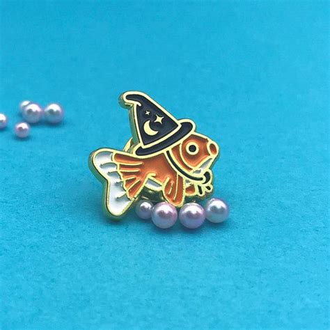 Goldfish Wizard Enamel Pin A Bubbly Goldfish Wizard Etsy Enamel Pins Enamel Pin Badge Cute