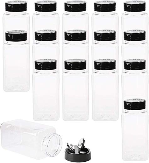Tosnail 16 Pack 17 Fluid Oz Clear Plastic Spice Jars Spice Containers Spice Bottles Seasoning