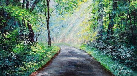Green Forest Path Landscape Acrylic Painting Live Tutorial Youtube
