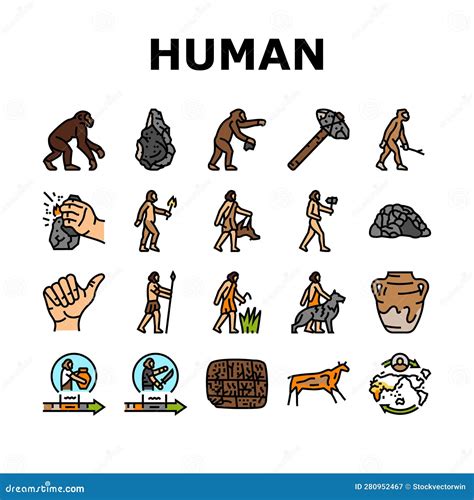 Human Evolution Man Caveman Icons Set Vector Stock Vector