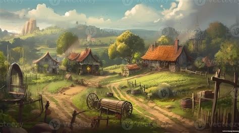 Farm Fantasy Backdrop Concept Art Realistic Illustration Background