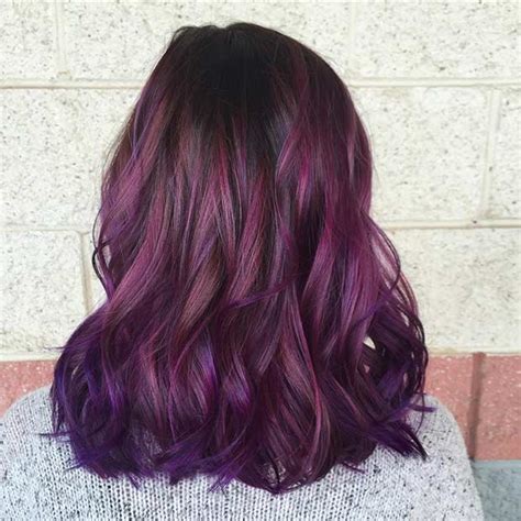 Girl with ombre purple and blonde hair and black and brown hoodie. 21 Bold and Trendy Dark Purple Hair Color Ideas | StayGlam