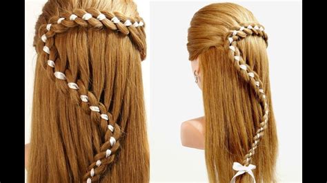 How to braid hair using 4 strands. Hairstyles For Long Hair. 4 Strand Braid Hair With Ribbon - YouTube