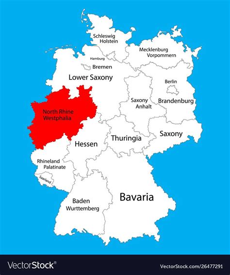 North Rhine Westphalia State Map Germany Province Vector Image
