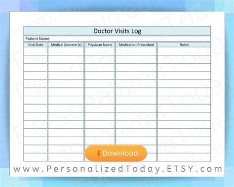 Doctors Office Visits Tracker Printable Us Letter Size Etsy