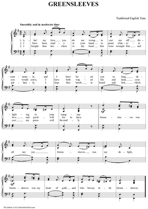 Pdf, png and easy letter notes. Greensleeves in 2020 | Music theory guitar, Sheet music ...