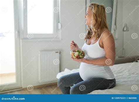 Portrait Of Pregnant Woman Eating Healthy Food Stock Image Image Of