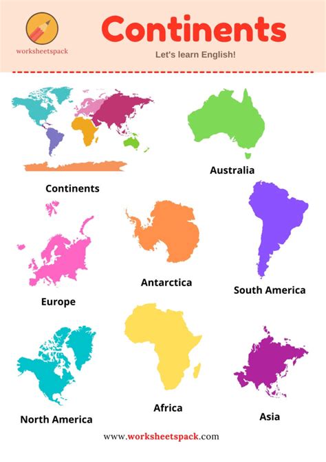 7 Continents Vocabulary With Pictures Printable And Online Worksheets