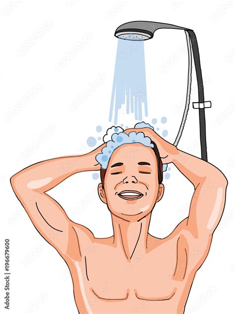 Cartoon Realistic Man Having Shower Bathroom Stock Illustration Adobe