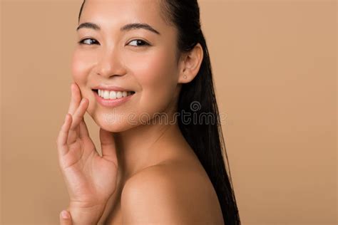 Smiling Naked Woman With Banana Near Face On White Stock Image Image Of Beautiful Smiling