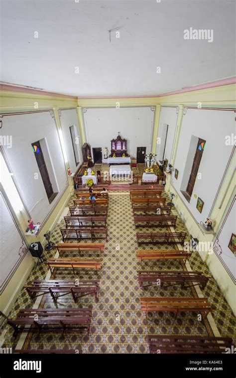 Interior Of The Catholic Church In Xcunyá Yucatan Mexico Stock Photo