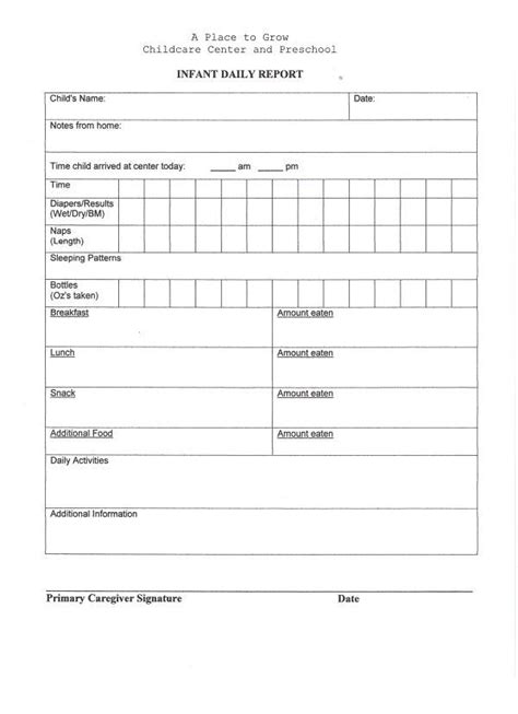 Infant Daily Report Sheet Infant Daily Report Wishes For Teacher