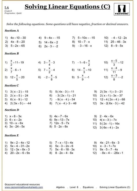 Algebra Worksheet Grade 9