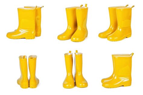 Premium Photo Set Of Yellow Rubber Boots Isolated On White Background