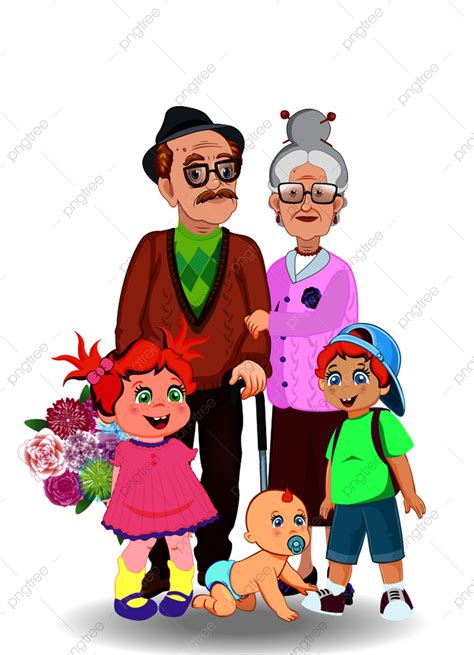 Gambar Ilustrasi Vektor Kartun Kakek Nenek Dan Cucu Bersama Keturunan