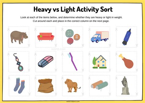 Heavy Vs Light Sorting Activity Worksheets