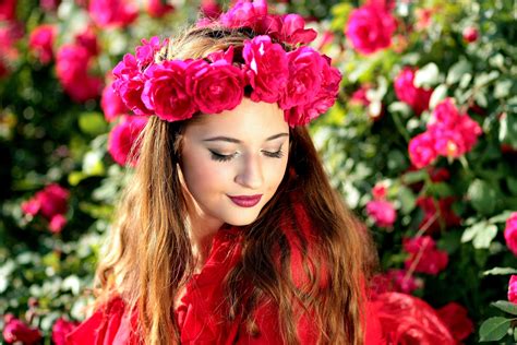 Free Images Girl Red Clothing Pink Flora Wreath