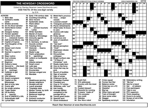 Newsday Crossword Sunday For Feb 27 2022 By Stanley Newman Creators