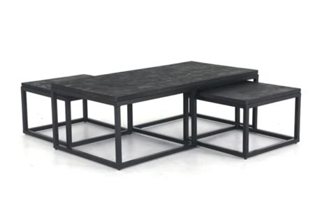 Salontafel enzo set van 3 zwart. Salontafel set rechthoek black mango 3-delig - Ideko Wonen