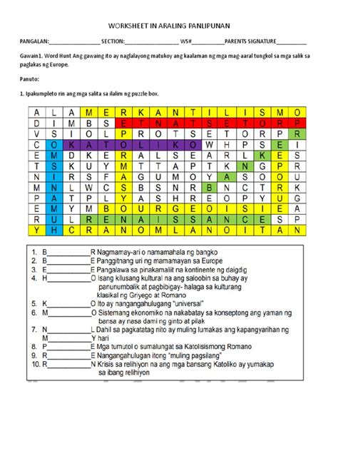 Worksheet In Araling Panlipunan Grade 9