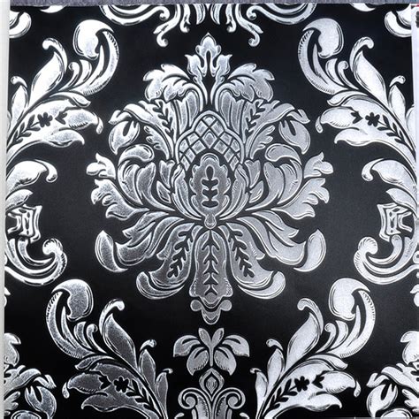 Black And Silver Wallpaper 3d Damask Gold Foil Wall Mural Glitter Contact Paper Sky Ceiling Wall
