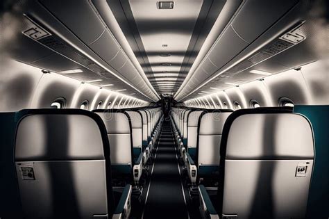 Commercial Airplane Interior With Seats In A Row Generative Ai Stock