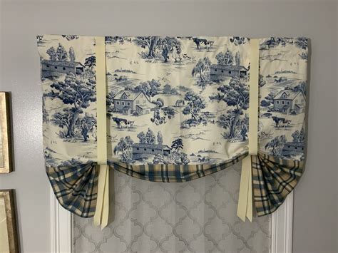 Toile Window Valance Elegant And Classy Tie Up Blue Window Etsy Window Valance Blue And