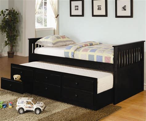 Coaster Cherry Finish Trundle Captains Bed For Kids With Storage