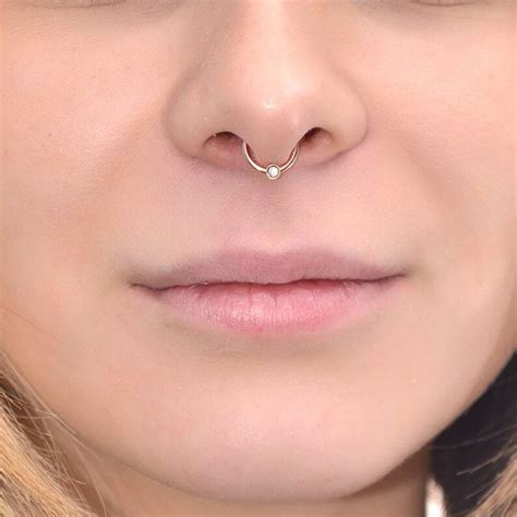 Gold Septum Piercing With 2mm White Cz 20g Septum Ring Etsy