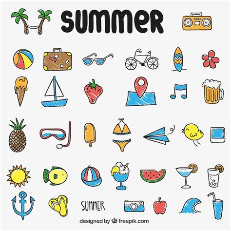 Colorful Summer Icons Free Vector
