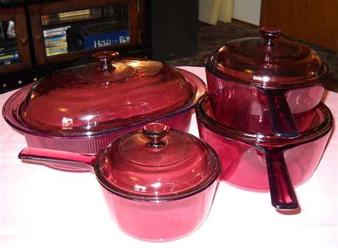 Vintage Corning Ware Cranberry Visions Cookware 8pc 1