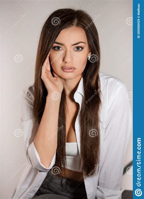 portrait of a beautiful dark haired girl stock image image of caucasian girl 205500429