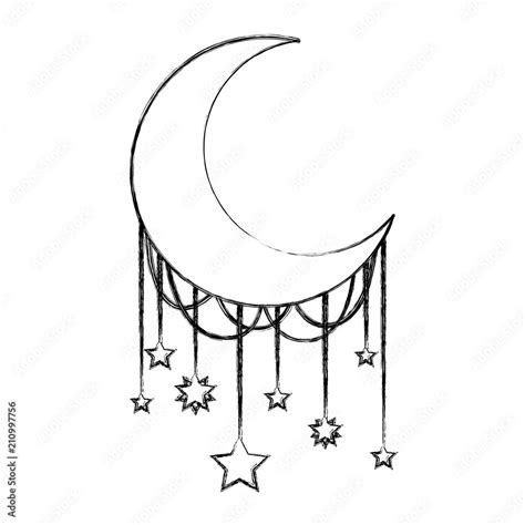 Moon Crescent With Stars Hanging Vector Illustration Design Stock Vector Adobe Stock