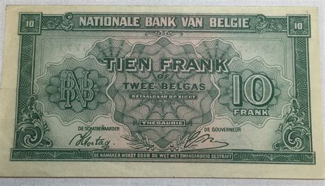 1943 Belgium 10 Francs World War Ii Era Bank Note High Grade